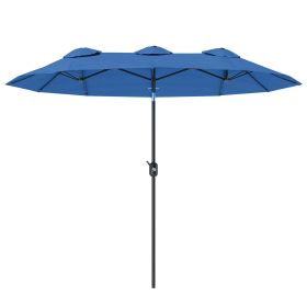 Outsunny Double-sided Patio Umbrella, 9.5' Outdoor Umbrella with Push Button Tilt and Crank, 3 Air Vents and 12 Ribs, Navy Blue