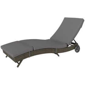 Outsunny Patio Wicker Chaise Lounge Chair, Outdoor PE Rattan Sun lounger with Adjustable Backrest and 2 Wheels, Gray