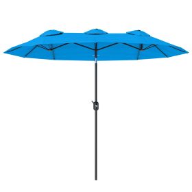 Outsunny Double-sided Patio Umbrella, 9.5' Outdoor Umbrella with Push Button Tilt and Crank, 3 Air Vents and 12 Ribs, Cyan Blue