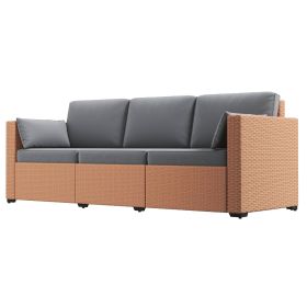 Outsunny 3-Seat Wicker Patio Sofa PE Rattan Outdoor Couch with Deep Seating Cushions Gray Sand