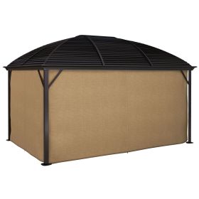 Outsunny 10' x 14' Hardtop Gazebo with Curtains, Netting, Pavilion with Steel Roof Ceiling Hook for Garden Patio, Brown