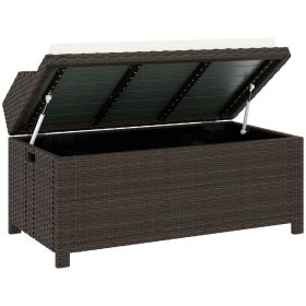 Outsunny Outdoor Wicker Storage Bench with Storage & Cushion, Cream White