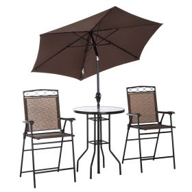 Outsunny Patio Bar Set for 2 with 6 Adjustable Tilt Umbrella Brown Outdoor Bistro Set Folding Chairs