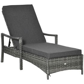 Outsunny Wicker Lounge Chair, 4 Position Adjustable Backrest, Removable Cushion, Wicker Rattan Lounger for Poolside or Balcony, Dark Gray