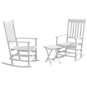 Outsunny Wooden Rocking Chair Set with Side Table, Curved Armrests, Outdoor Seating Solution, Durable and Sturdy, White