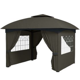 Outsunny 11' x 11' Outdoor Gazebo, Double Roof Patio Gazebo with Curtains, Church Windows, Galvanized Steel Frame, Dark Gray
