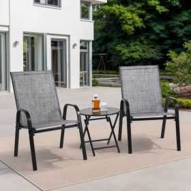 3 Piece Patio set, Outdoor Camping Chairs with Breathable Textilene Fabric, folding table with steel table top, 2chairs and 1table set ( Grey)
