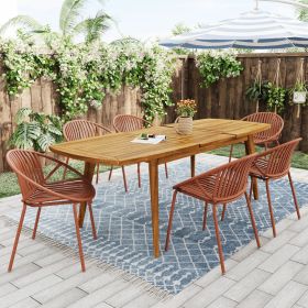 7 Pieces Outdoor Modern Expandable Dining Set with Stackable Chair,Orange+Teak