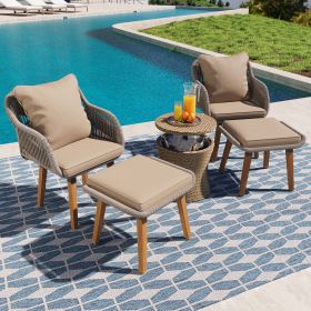 K&K 5 Pieces Patio Furniture Chair Sets, Patio Conversation Set With Wicker Cool Bar Table, Ottomans,Outdoor Furniture Bistro Sets for Porch,Back
