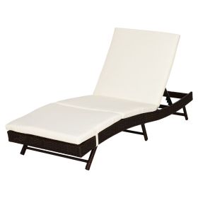 Outsunny Patio Chaise Lounge, Pool Chair with 5 Position Adjustable Backrest & Cushion, Outdoor PE Rattan Wicker Sun Tanning Seat, 78.75" x 28" x