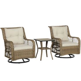 Outsunny 3 Piece Outdoor Bistro Set, Wicker Small Patio Furniture Set with Swivel Glider Chairs for Balcony, Porch, Beige