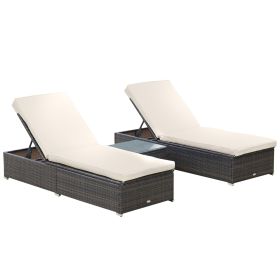 Outsunny Outdoor Lounge Chairs Set of 2 with 5-Level Angles Adjust Backrest, Thick Cushions, & Matching Table