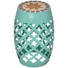 Outsunny 12" Patio Round Side Table, Outdoor Footstool, Garden Mosaic Accent Side Table, Plant Stand, Blue