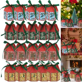 20PCS Christmas Treat Boxes With Ribbons Paper Christmas Tree Bells Pattern Goodie Box Retro Candy Bakery Box For Christmas Party Favors Wrapping (Option: W13617746)