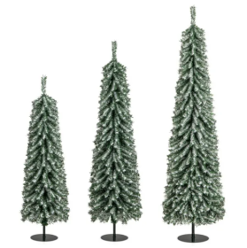 3-Piece Slim Pencil Christmas Tree Set  4ft 5ft 6ft  - 216 302 505 Branch Tips, Simulated Snow Cotton For Wintry Charm (Option: GreenBlack)