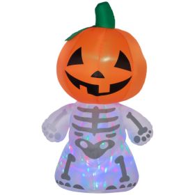6ft Halloween Inflatables Outdoor Decorations, Smiling Skeleton Ghost With Pumpkin Head, Blow Up LED Yard Decor For Garden, Lawn, Party, Holiday, (Color: Orange)