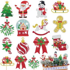 12Pcs Christmas Rhinestones Painting Kits Santa Claus Snowman Gingerbread Man Christmas Stockings Bows Design Rhinestones Art For DIY Art Garden (Option: 12pcs)