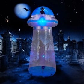 8.8 FT Halloween Inflatable UFO Yard Decoration, Fun Tall Blow Up Yard Decor With Built-in LED Lights And Stand Inside Design For Holiday Party Y (Color: Blue)