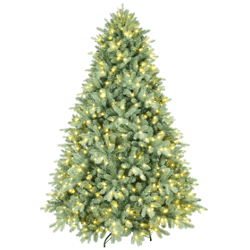 Artificial 7.5ft Blue Green Tint Christmas Tree With 2908 PE PVC Mixed Branch Tips, 800L Warm White Led, Memory Wire Iron Wire, Hinged Premium & (Option: Default Title)
