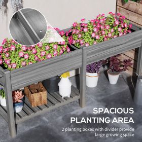 Wood Raised Garden Box, Elevated Garden Bed With Side Table, Bottom Shelf, Bed Liners And Drainage Holes, Gray (Option: Gray)