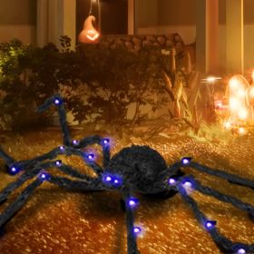 HOMCOM 3.25 Outdoor Halloween Decoration, Light-up Oversized Spider Halloween Prop With Light Up Bendable Legs (Color: Black)