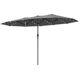Garden Parasol, Double-Sided Sun Umbrella With LED Solar Lights, Patio Parasol For Outdoor, Gray (Option: Gray)