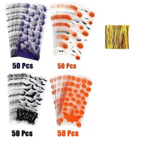 200 Pcs Halloween Cellophane Bags With Twists 4 Styles Snacks Cookies Packing Bags Pumpkin Bat Castle Witch Plastic Clear Candy Bags For Hallowee (Option: W13732780)