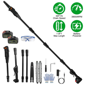 6in Cordless Pole Saw 7.4FT Maximum Extendable Length 35FT S Speed Electric Pole Chainsaw 2Pcs 3.0Ah Batteries And Charger Included For Pruning T (Option: AS PIC)