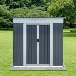 Outdoor Storage Sheds 6FTx4FT Pent Roof Grey (Color: Grey)