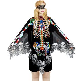 Halloween Skeleton Poncho, Lace Skeleton Halloween Costume Poncho Day Of The Dead Colorful Poncho For Women, 59 Inchx59 Inch-Cannot Be Listed On (Option: Halloween Skull Cloak)
