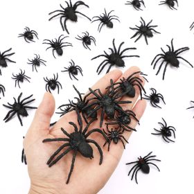 Plastic Spiders, 40 PCS Black Realistic Plastic Fake Scary Spiders Halloween Prank Props Halloween Spider Large And Small Fake Spider-Cannot Be L (Color: Black)