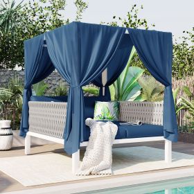 U_Style Outdoor Patio Sunbed with Curtains, High Comfort, Suitable for Multiple Scenarios (Color: as Pic)