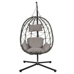 Egg Chair with Stand Indoor Outdoor Swing Chair Patio Wicker Hanging Egg Chair Hanging Basket Chair with Stand for Bedroom Living Room Balcony (Color: as Pic)