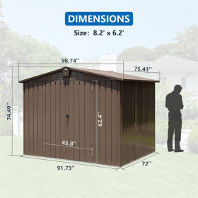 Outdoor Storage Shed 8.2' X 6.2', Metal Steel Utility Tool Shed Storage House With Double Lockable Doors &Air Vents For Backyard Patio Garden Law (Color: Brown)
